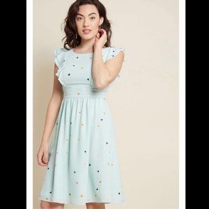 Modcloth Fervour Mint Triangle Ruffle Midi Dress L